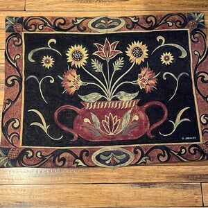 J Brinley tapestry wall hanging potted folk floral wall decor Americana